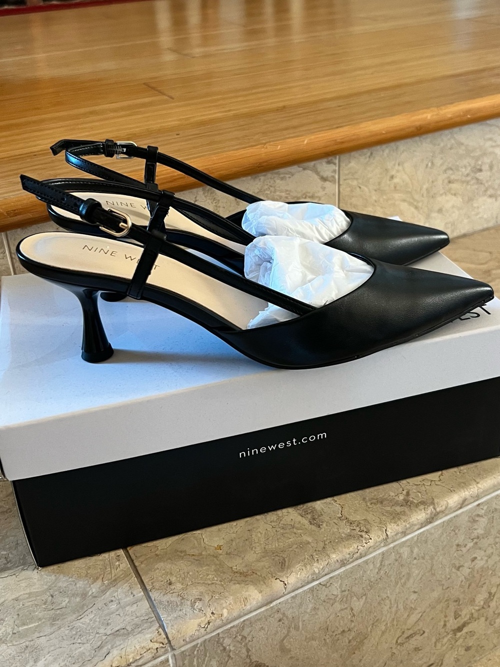 Nine West Slingback Leather Kitten Heels